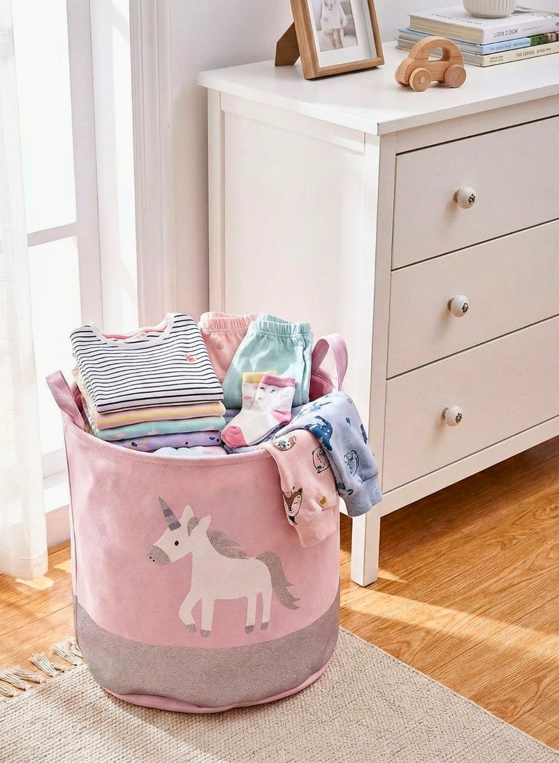 1Chase Unicorn Classic Kids Storage Basket 45L Oval Foldable Canvas Laundry & Toy Organizer with Handles for Nursery, Bedroom, Playroom - Image 5